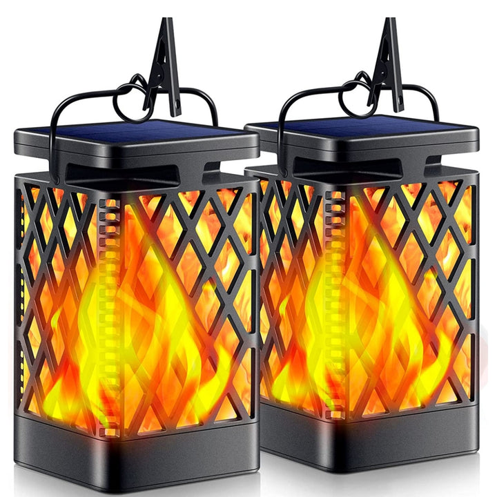 LUMIRO 2 Pack Flickering Flame Solar Garden Pendant Lights - Realistic Flames