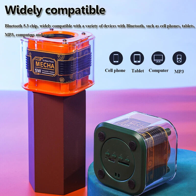 Mini Transparent Bluetooth Speaker Mecha Style HiFi Sound Wireless TWS Music Box