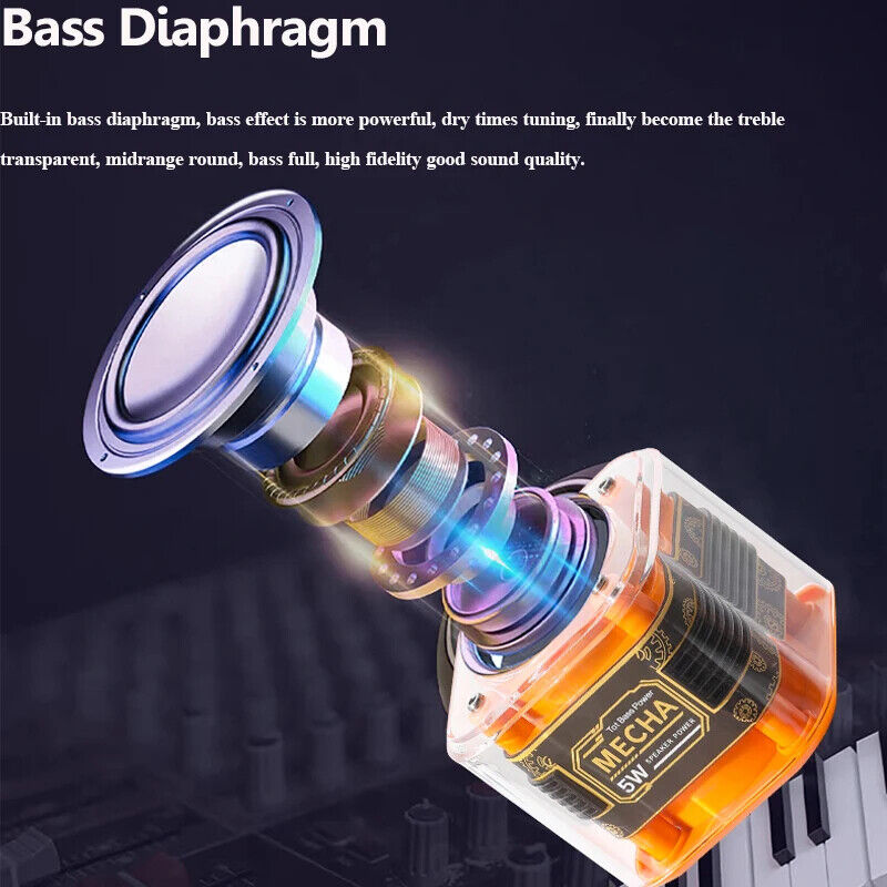 Mini Transparent Bluetooth Speaker Mecha Style HiFi Sound Wireless TWS Music Box