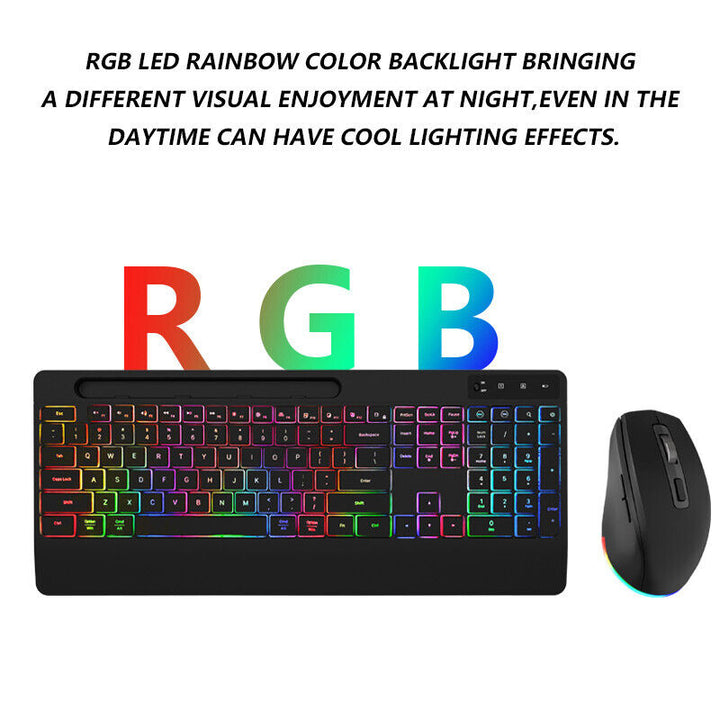 Bluetooth Rechargeable RGB Backlit Wireless Keyboard & Mouse Set 109 Key