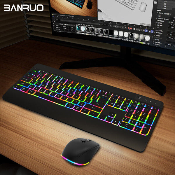 Bluetooth Rechargeable RGB Backlit Wireless Keyboard & Mouse Set 109 Key